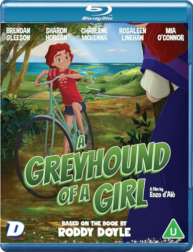 Animated girl with red hair riding a bicycle in a landscape on Blu-ray cover.