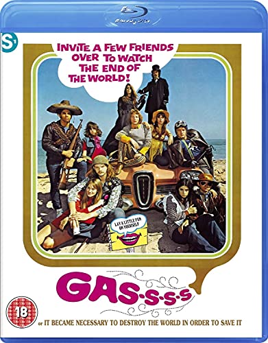 Blu-ray cover for "Gas-s-s-s" featuring a group with a vintage car.