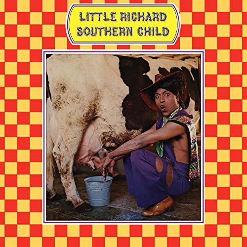 Little Richard album cover: artist with cow in a checkered frame.
