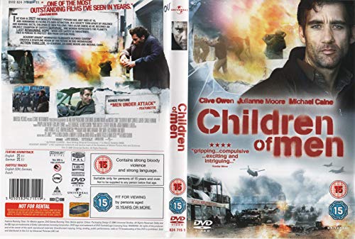 DVD cover for Children of Men featuring Clive Owen against a war-torn background.