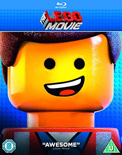 Blu-ray cover for "The Lego Movie" featuring a large Lego minifigure face.