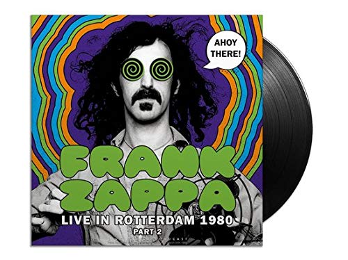 Frank Zappa album cover with swirling background and vinyl record beside it.