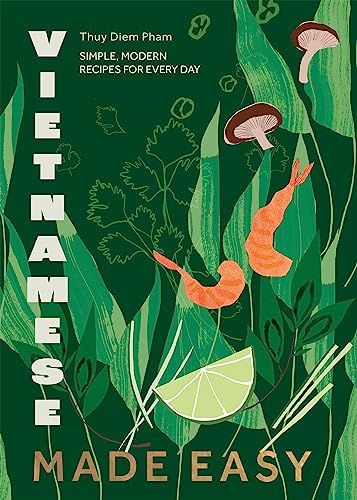 Book cover with green background, illustrations of shrimp, mushrooms, lime, and herbs.