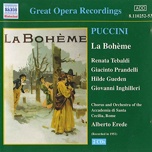 CD cover for Puccini’s *La Bohème* featuring a wintry painting and text.