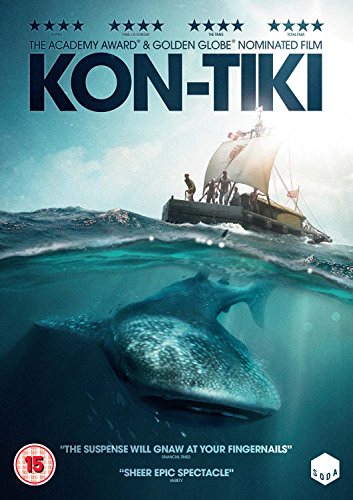 DVD cover for "Kon-Tiki" featuring a raft, ocean, and whale shark.