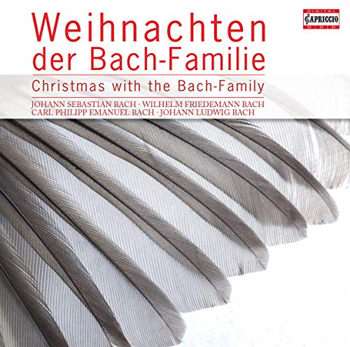 CD cover for “Christmas with the Bach-Family” featuring feather imagery.