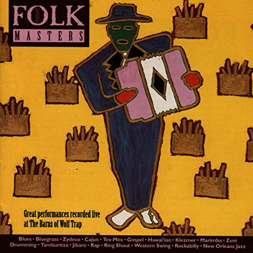 CD cover for "Folk Masters" features illustrated musician with an accordion.