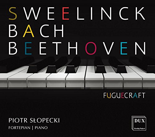 CD cover: piano keys, composers’ names—Bach, Beethoven—and “Fuguecraft” title.