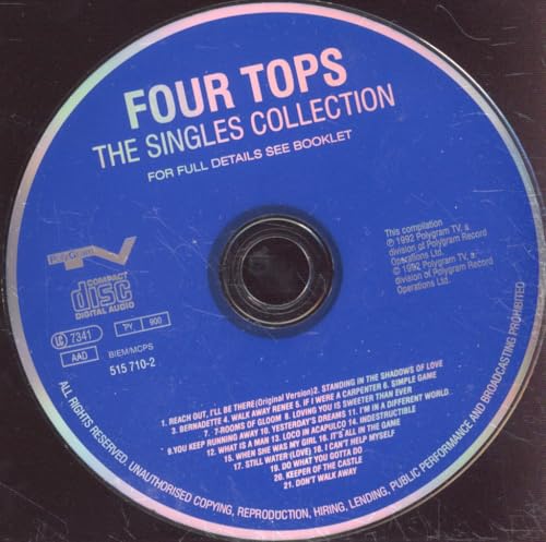 Blue CD with “Four Tops - The Singles Collection” text and tracklist.