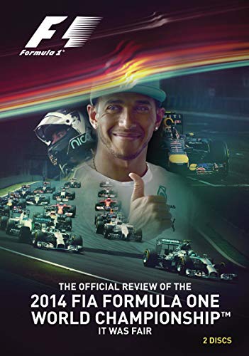 DVD cover for the 2014 Formula One World Championship review, featuring Lewis Hamilton.