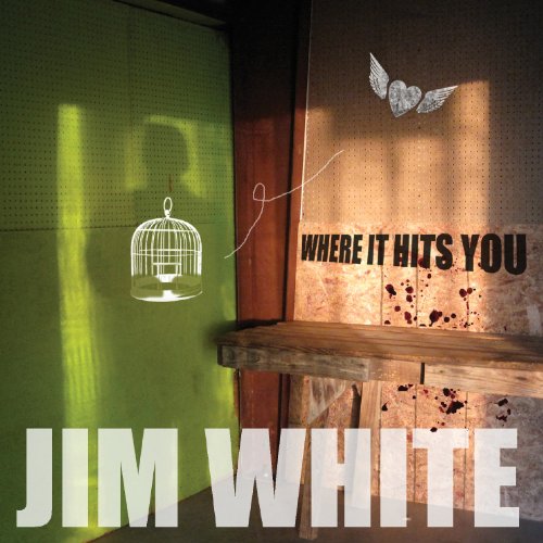Album cover with birdcage, heart, text “Where It Hits You” and “Jim White”.