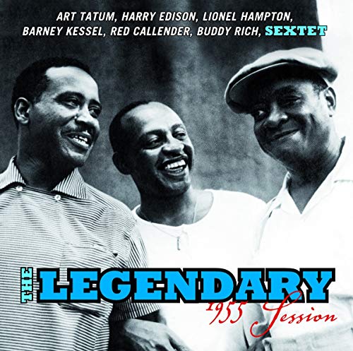 Black and white photo of three smiling jazz musicians, album cover.
