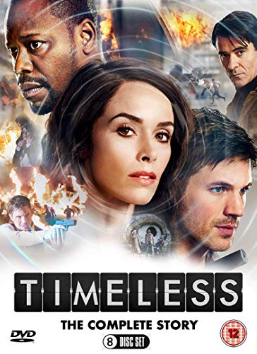 DVD cover art featuring the cast of Timeless with fire and action scenes in background.