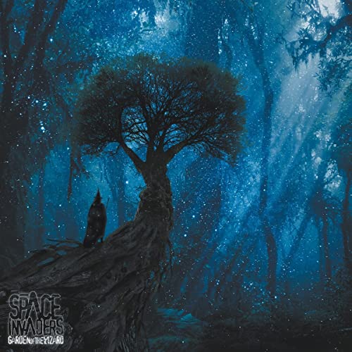 Dark forest scene with a tree and raven, album cover art.