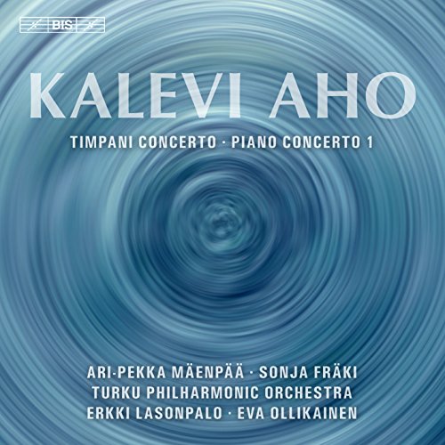 CD cover for Kalevi Aho’s concertos, featuring swirling blue abstract art.