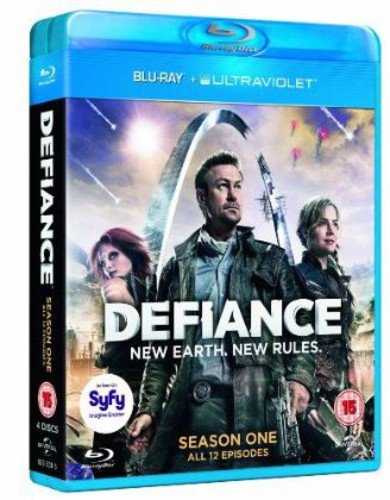 Defiance Season One Blu-ray case featuring three characters against a futuristic landscape.