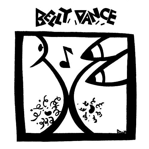 Black and white vinyl record cover with abstract musical illustration.