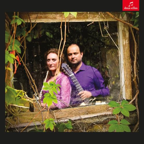 CD cover featuring a man and woman with stringed instruments in a window.