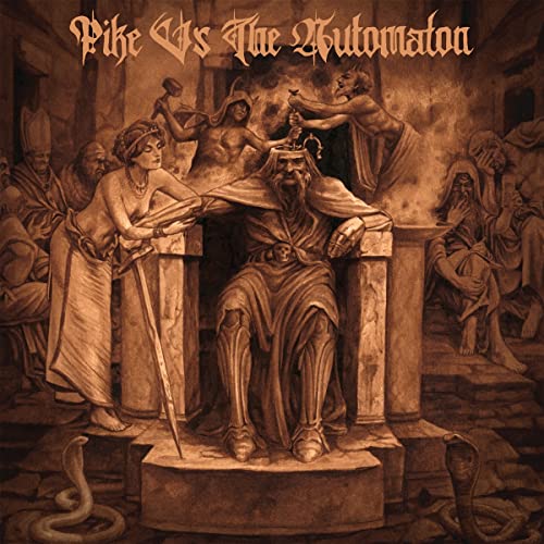 Sepia-toned album cover depicting a bearded man on a throne with figures surrounding him.