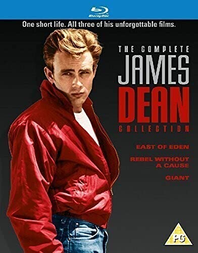 James Dean Blu-ray cover featuring a portrait of the actor in a red jacket.