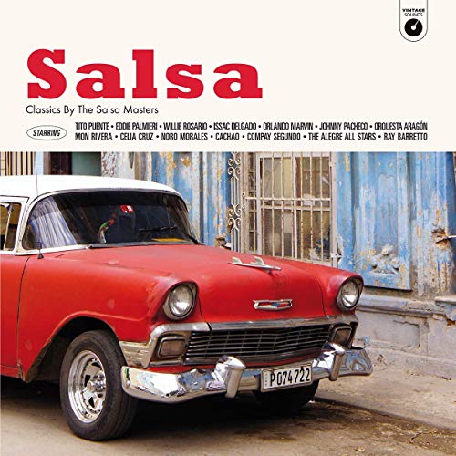 Vintage salsa album cover featuring a classic red and white car.