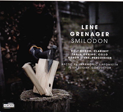 CD cover for Lene Grenager’s “Smilodon” with abstract sculpture and musicians’ names.