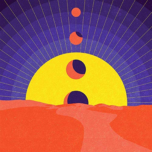 CD cover with sun, moon phases, and textured orange landscape.