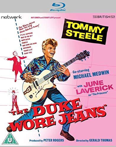 Blu-ray cover for "The Duke Wore Jeans" featuring a man with a guitar.