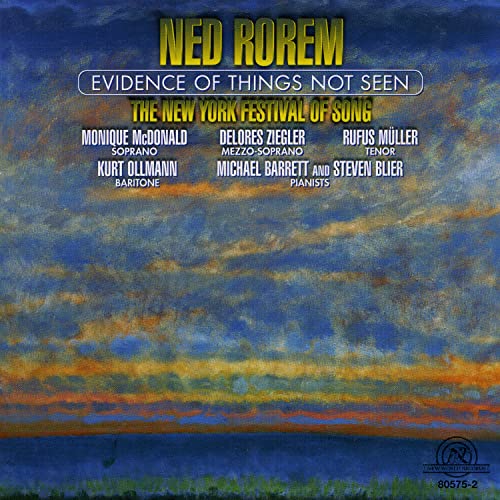 CD cover for Ned Rorem’s “Evidence of Things Not Seen” with stormy sky.