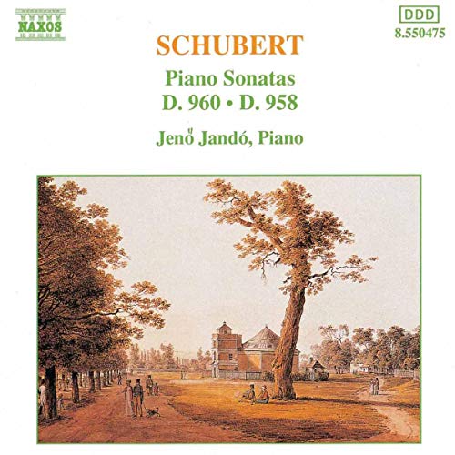 CD cover: Schubert piano sonatas performed by Jenő Jandó, landscape scene.
