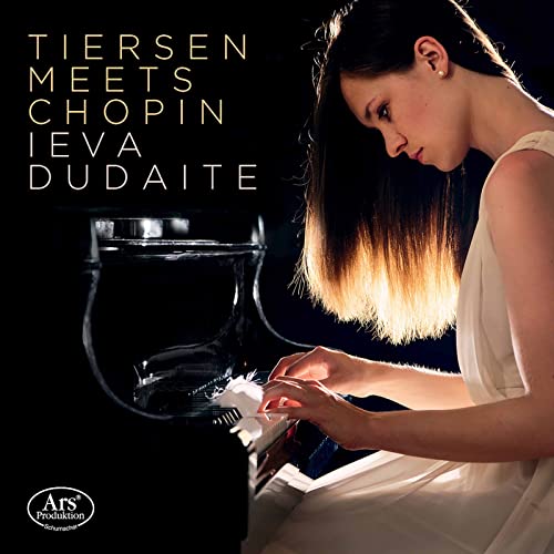 CD cover: pianist Ieva Dudaite at a grand piano, dark background.