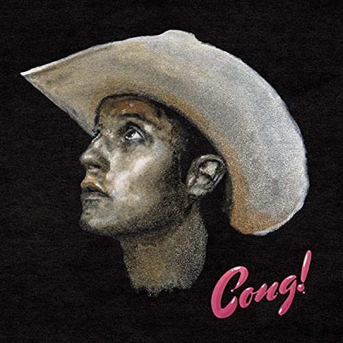 Portrait of a man in a cowboy hat, with pink text reading "Cong!".