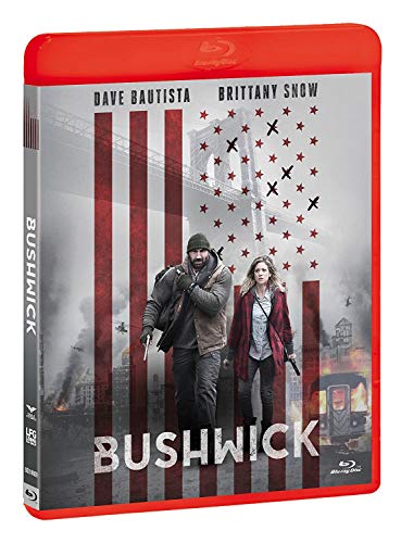Bushwick" Blu-ray case featuring two figures with guns against a distressed flag backdrop.