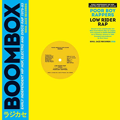 Yellow vinyl record cover for "Poor Boy Rappers - Low Rider Rap".