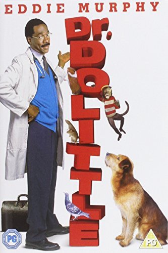 Eddie Murphy stands beside large red 3D letters with various animals on a DVD.