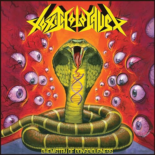 Album cover: cobra with DNA strand, surrounded by eyes, red background.
