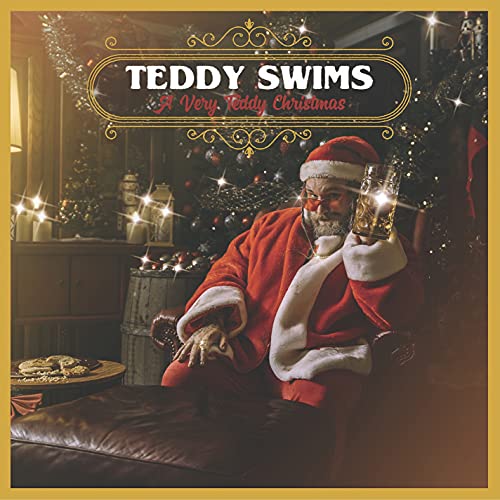 Teddy Swims "A Very Teddy Christmas" CD cover with Santa Claus portrait.