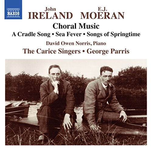 CD cover featuring composers Ireland and Moeran, and two men in a boat.