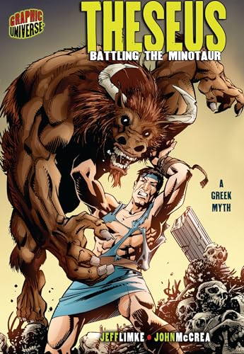 Theseus struggles against a large, horned Minotaur in a comic book cover.
