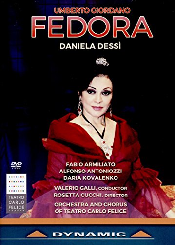DVD cover for Giordano's "Fedora" opera, featuring Daniela Dessì in red.