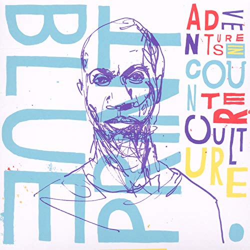 CD cover with a sketched portrait overlaid with colorful text.