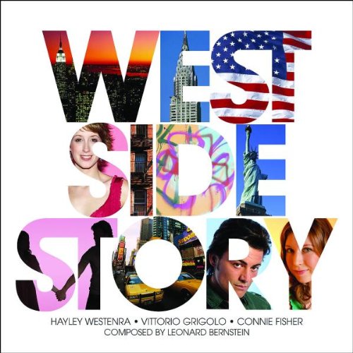 “West Side Story” 50th Anniversary CD cover with cityscapes and portraits.