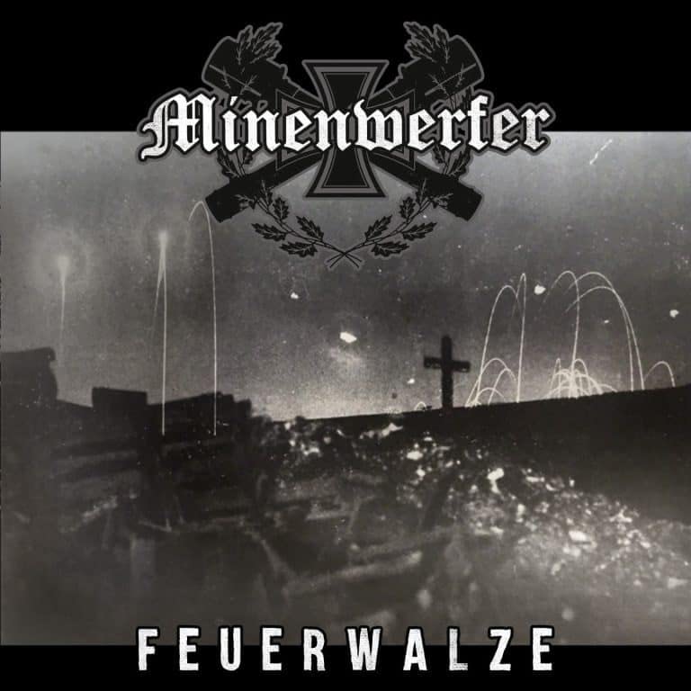 CD cover for Minenwerfer’s “Feuerwalze” with wartime imagery and a cross.