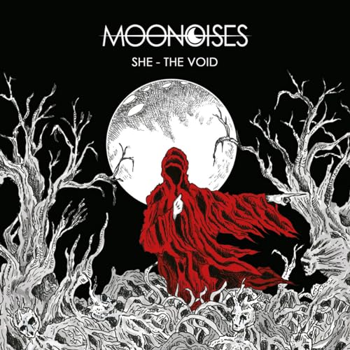 CD cover: hooded figure in red stands before a large, detailed moon.