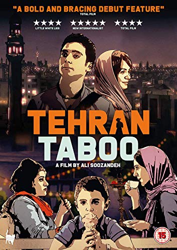 Tehran Taboo" DVD cover featuring illustrated characters in a city scene.
