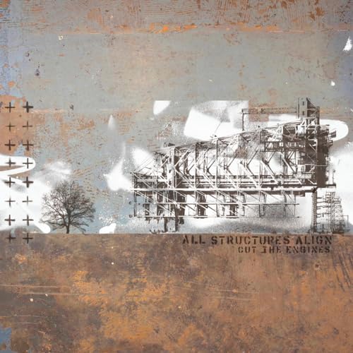 Album cover with industrial structure, tree, and textured background.