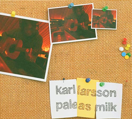 Photos of a musician with a guitar pinned to a corkboard.