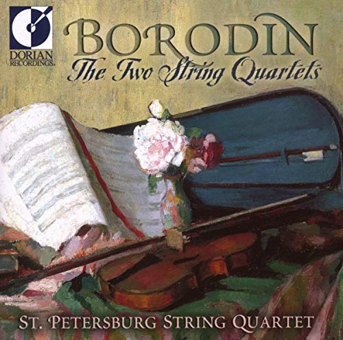 CD cover: violin, sheet music, flowers, and text “Borodin” and “St. Petersburg.”