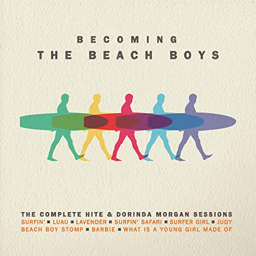 CD cover for “Becoming The Beach Boys” featuring silhouetted figures with surfboards.