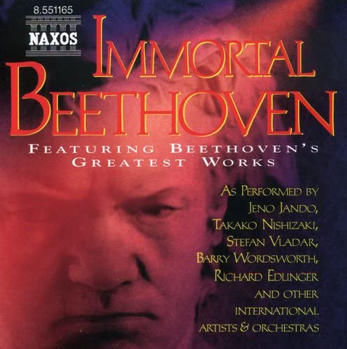 CD cover for “Immortal Beethoven” featuring a portrait and text.
